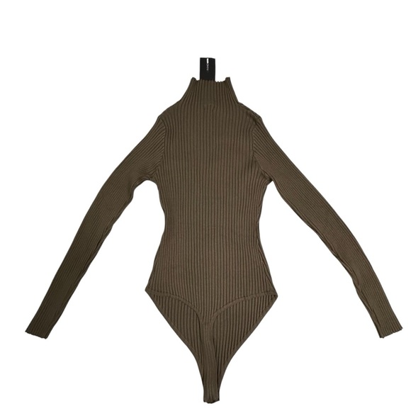 Fashion Nova Cut The Antics Olive Green Long Sleeve Ribbed Bodysuit Size 3X NWT